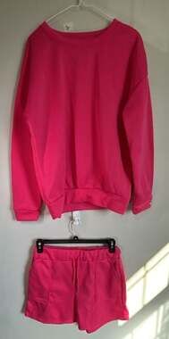 Pink Oversized Crewneck Sweatshirt and Shorts Set